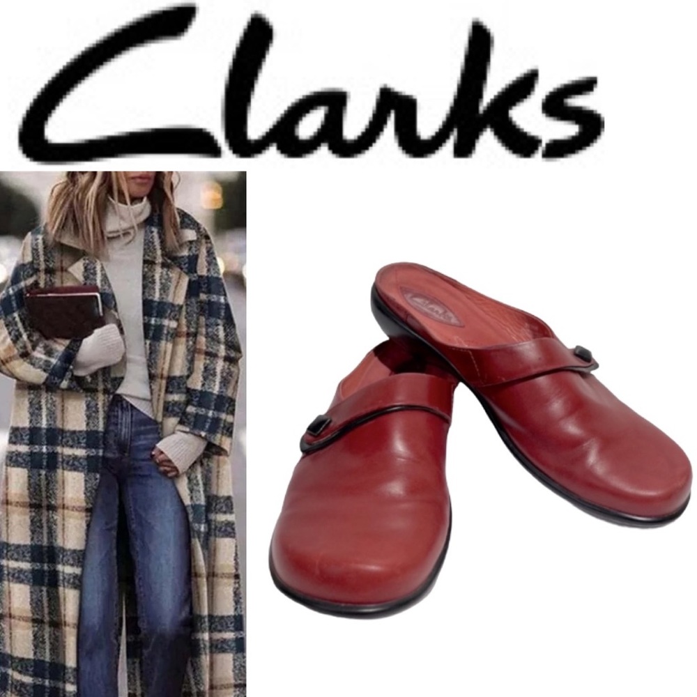 Clarks Slip On Shoes Loafer Red Clogs Mules Comfort Walking Flat Casual Size 7.5